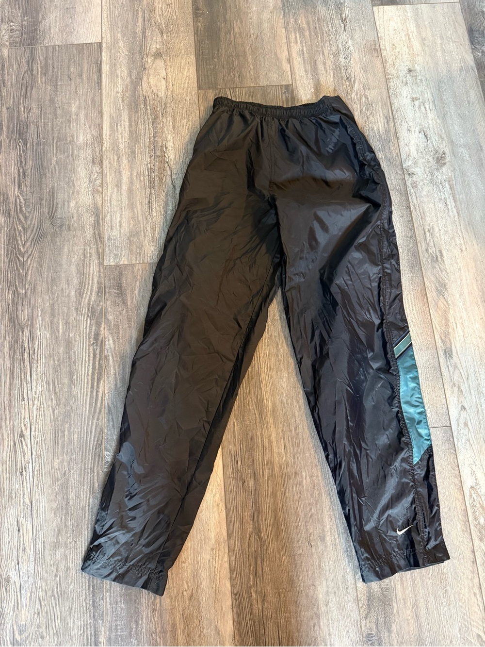 Vintage Nike Black Track Pants with Teal Accent Size Medium